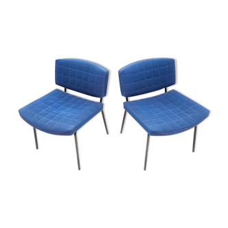 Pair of chairs royal blue Pierre Guariche for Meurop 1950 s