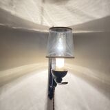 Wrought iron wall light, new fabric cabie, mirror lampshade
