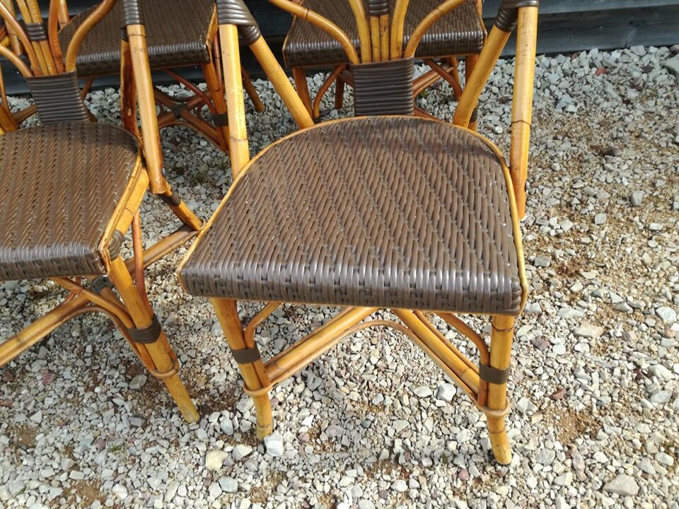 Set of 6 terrace chairs "bistro" in natural rattan.
