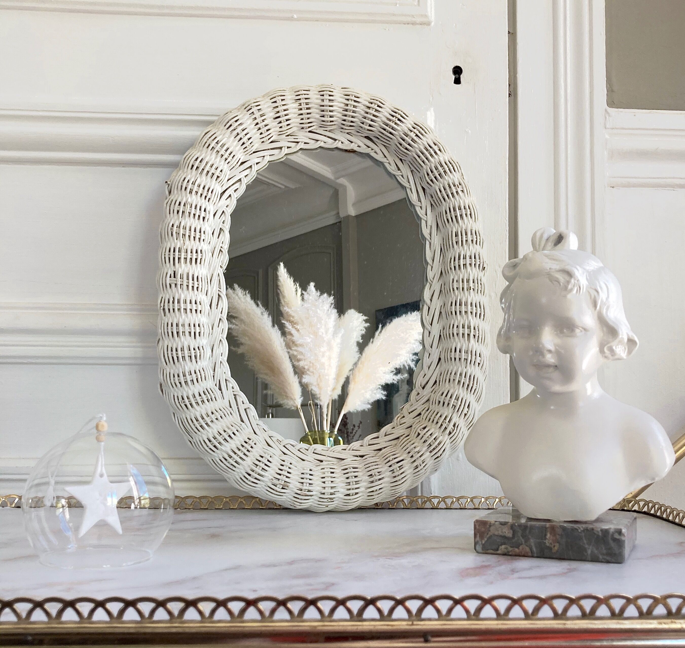Vintage rattan wicker mirror - 40x30cm