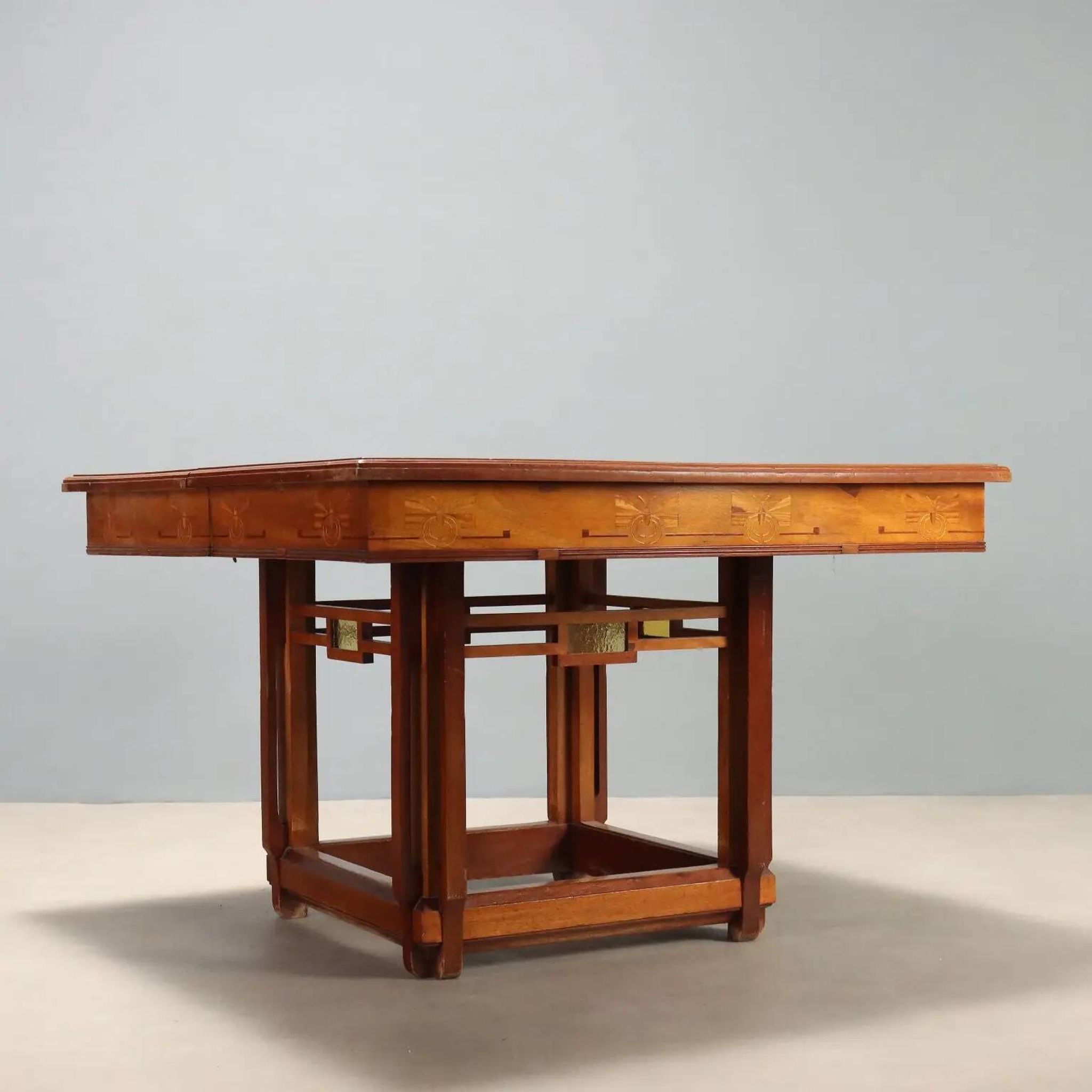 Antique Art Nouveau table in mahogany and glass, Italy, 20th century.