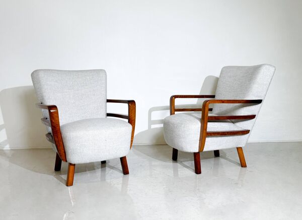 Paire de fauteuils art déco, noyer, hongrie - nouvelle garniture