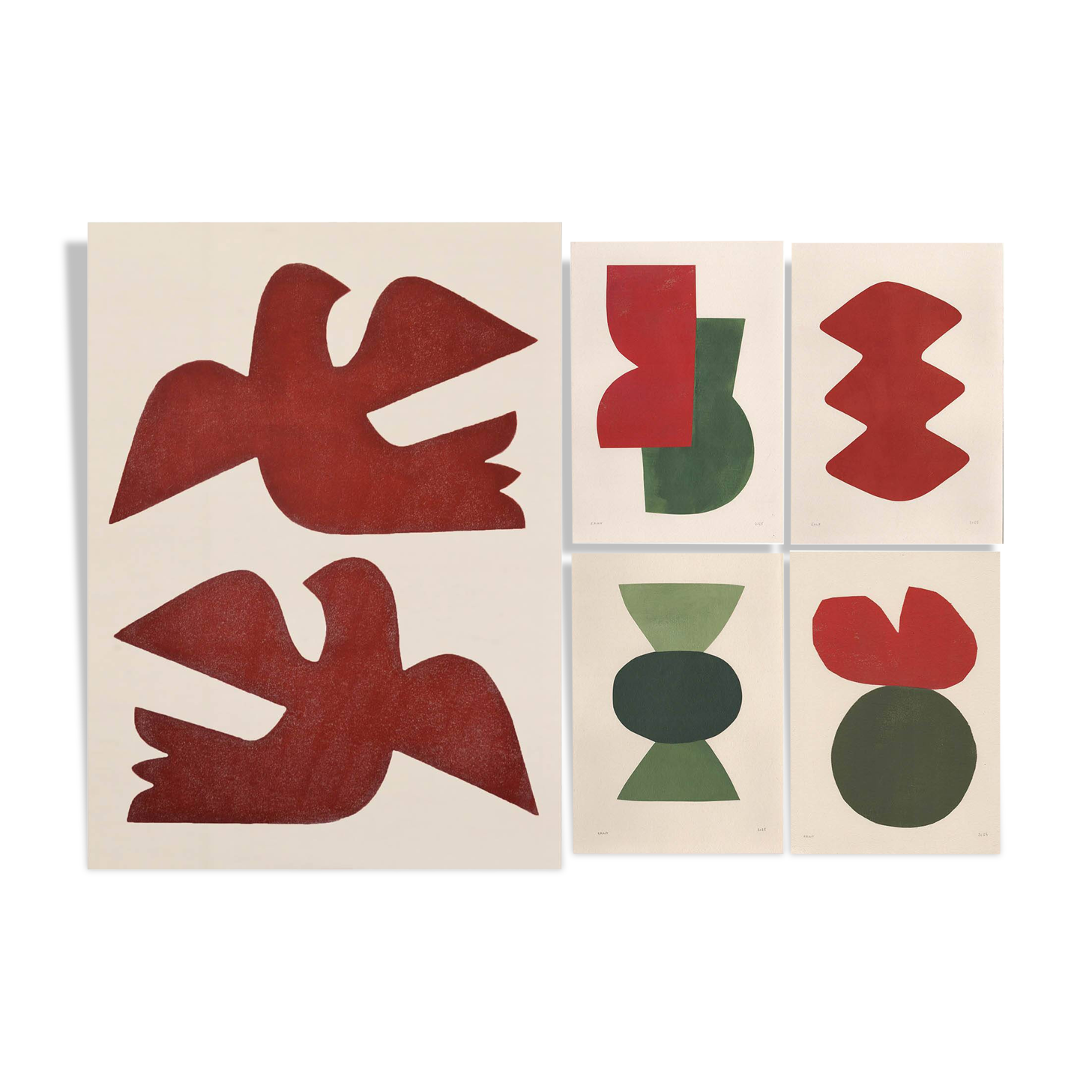 Collection of 5 works on paper Signed Eawy