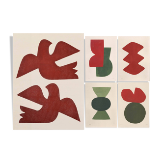 Collection of 5 works on paper Signed Eawy