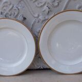 2 round dishes Limoges porcelain golden border