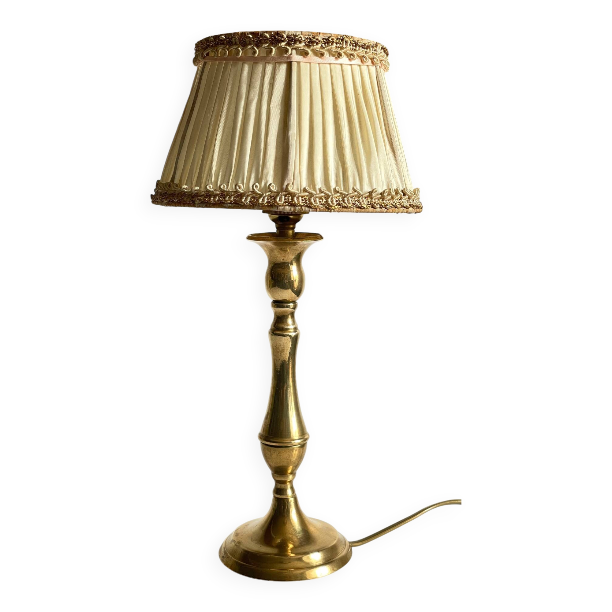 Lampe laiton massif et abat-jour ancien