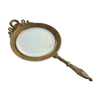 Miroir à main bronze 19e doré Louis XV