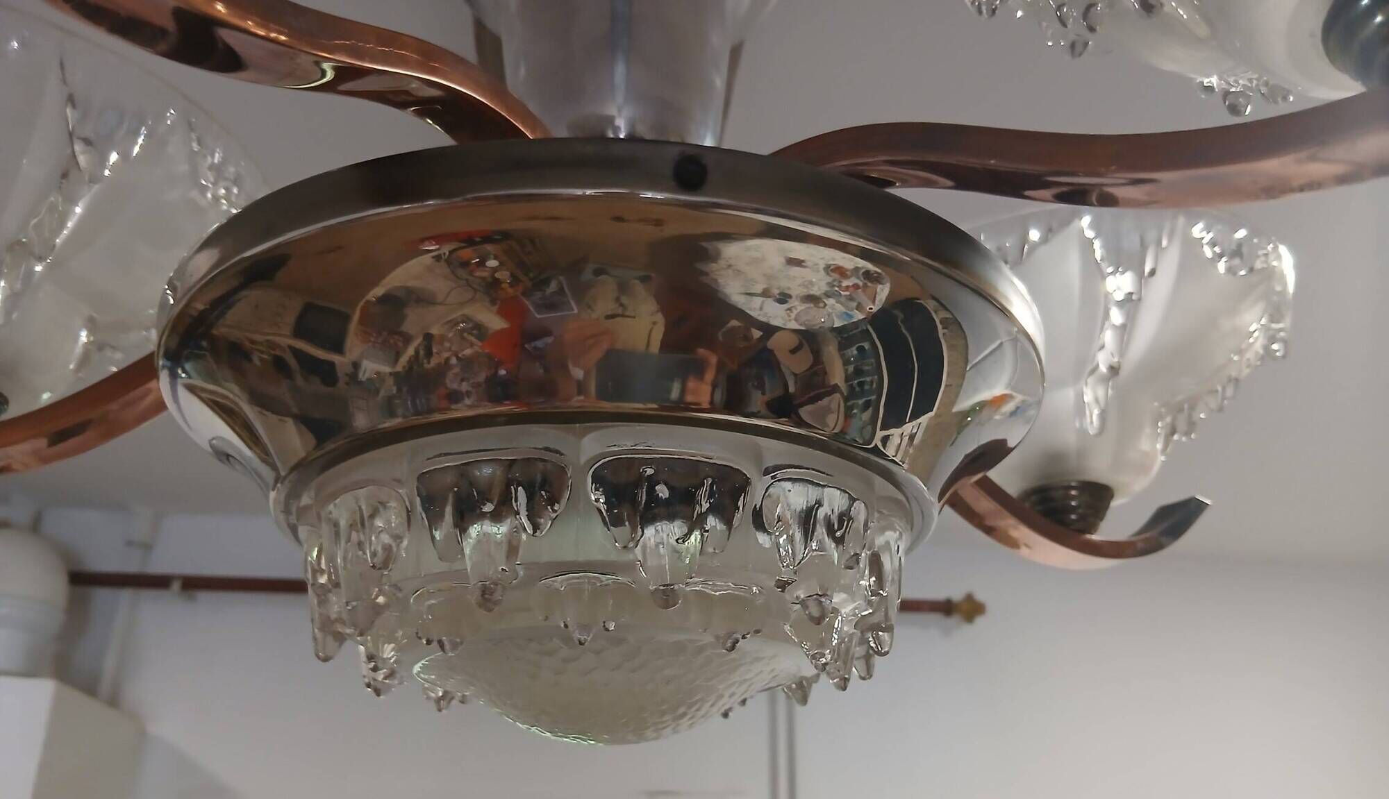 Art Deco glass suspension light signed Ezan