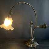 Large signed Art Nouveau style bronze sculpture lamp