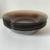Ensemble de 5 assiettes creuses vintage Duralex en verre fumé marron glacé