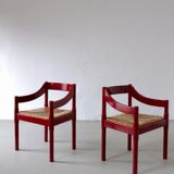 2 red Vico Magistretti “Carimate” style armchairs | Italy | 1970s