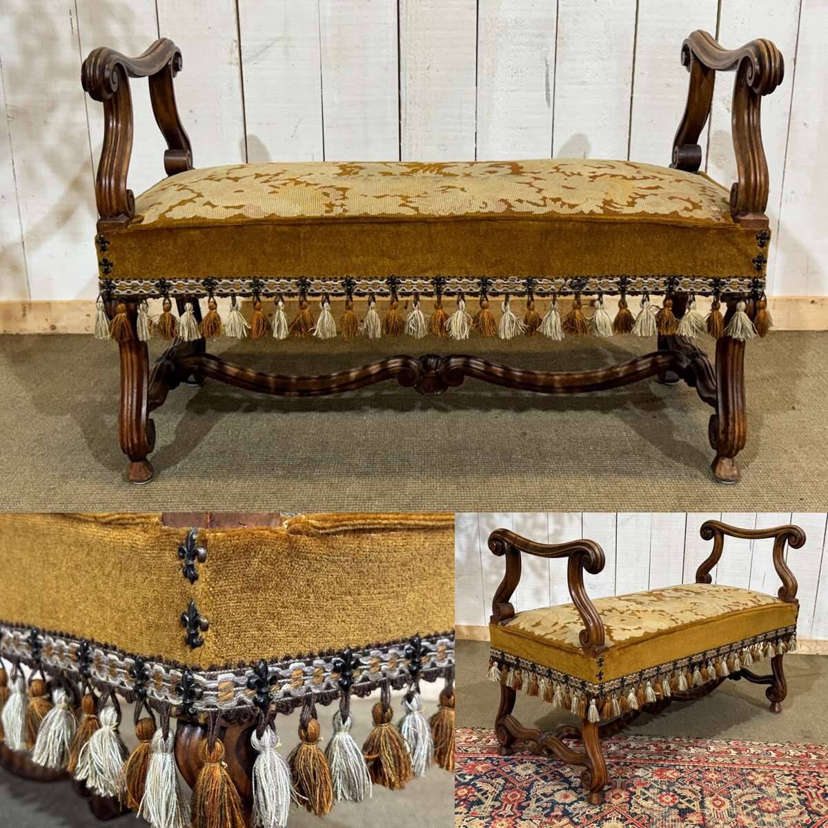 Banquette de fenêtre en noyer début XXème