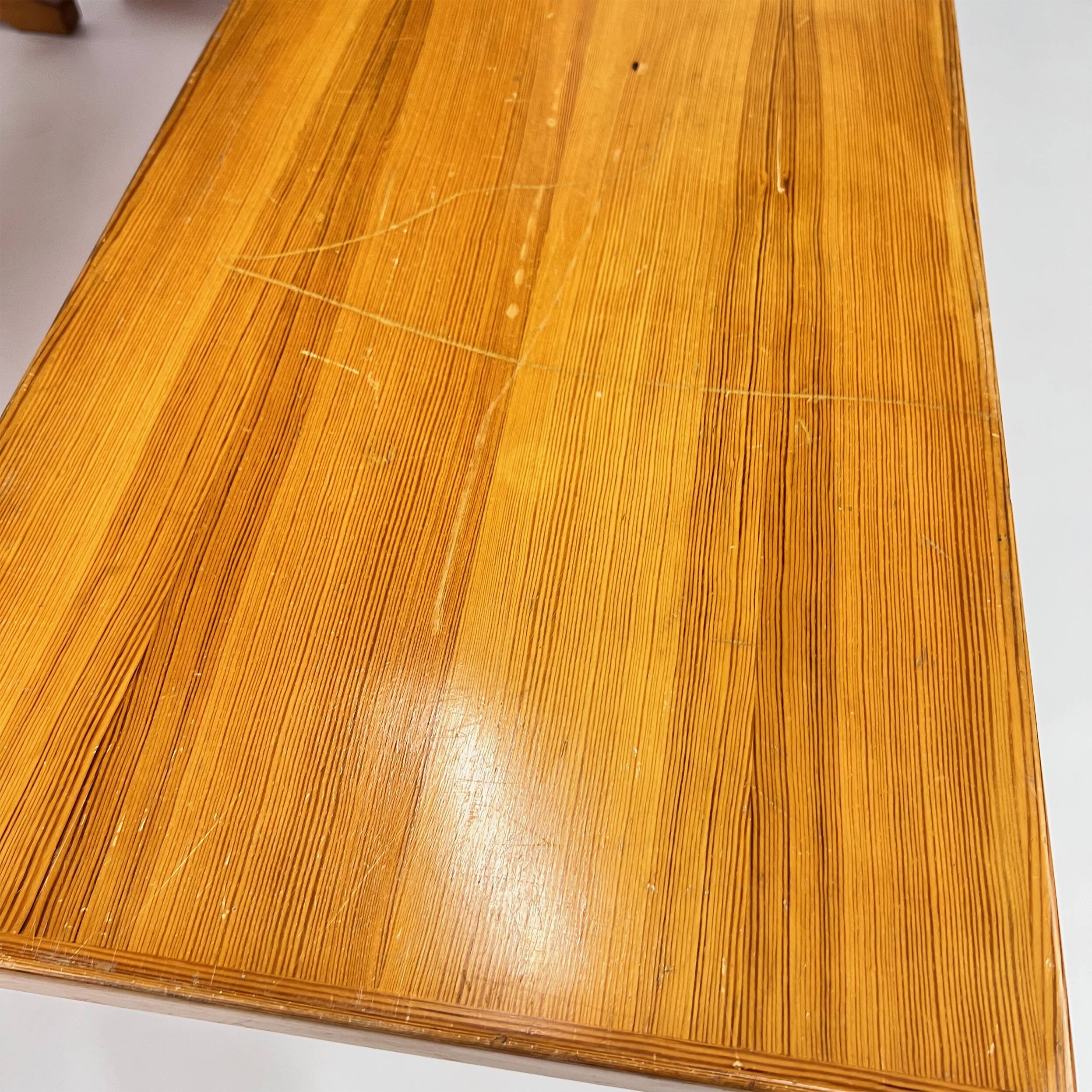 Mid century scandinavian pine dining set table and two benches, 1960s