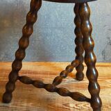 Tripod stool solid wood turned vintage