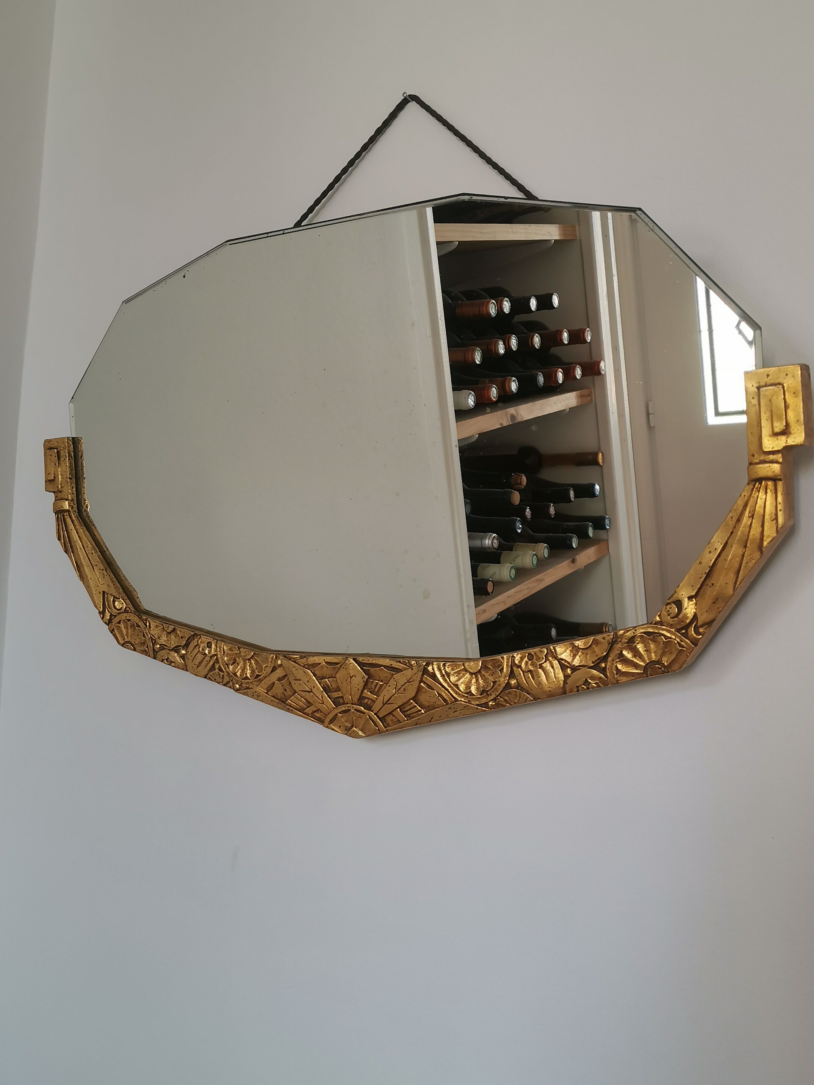 Golden Art Deco beveled mirror 65x38cm