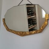Golden Art Deco beveled mirror 65x38cm