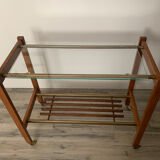 Chariot danois sur roulettes, teck, laiton et verre