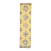 1970s Turkish Oushak Handmade Wool Cotton Yellow Runner 96x385