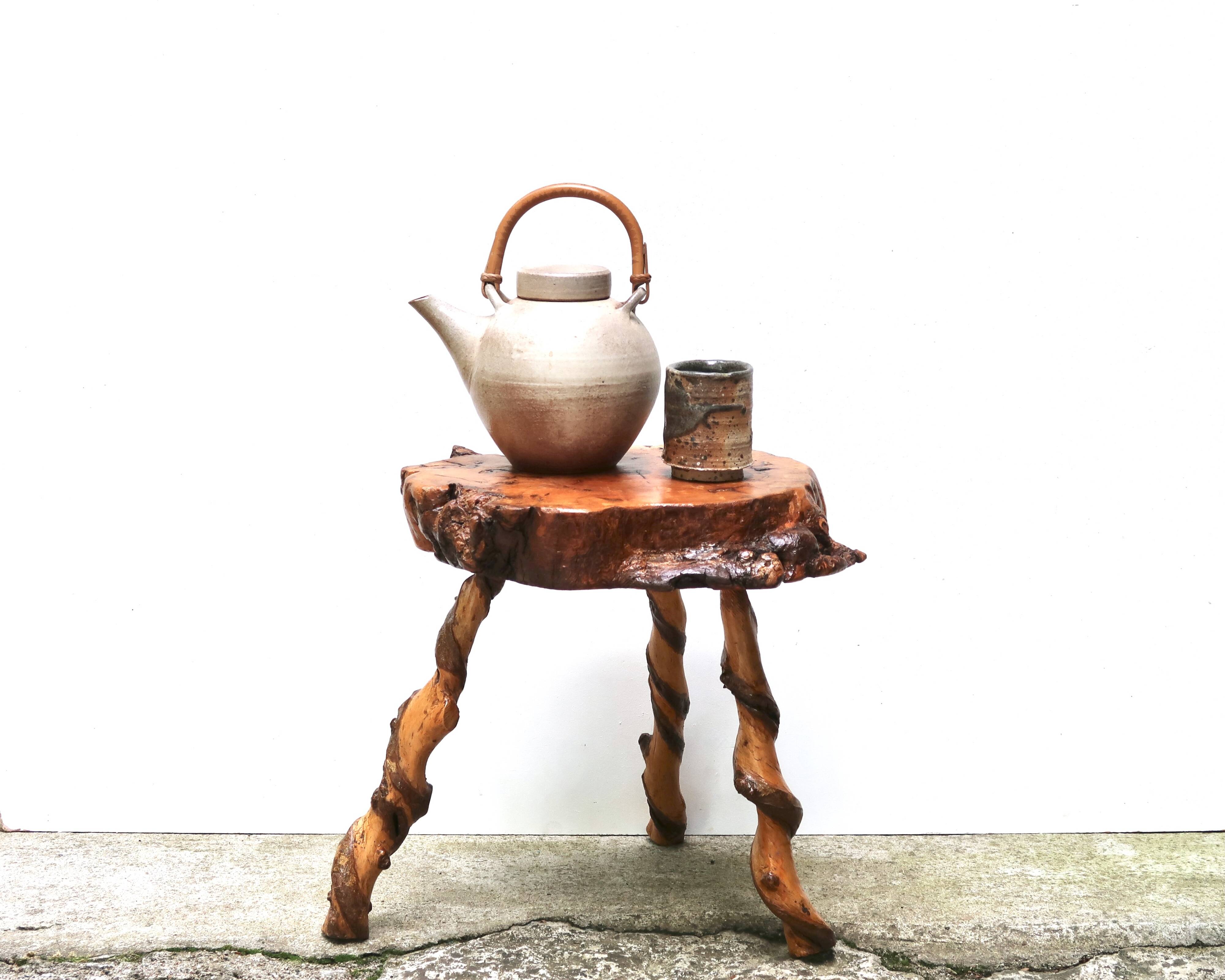 Brutalist tripod wooden side table, 1950s
