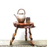 Brutalist tripod wooden side table, 1950s
