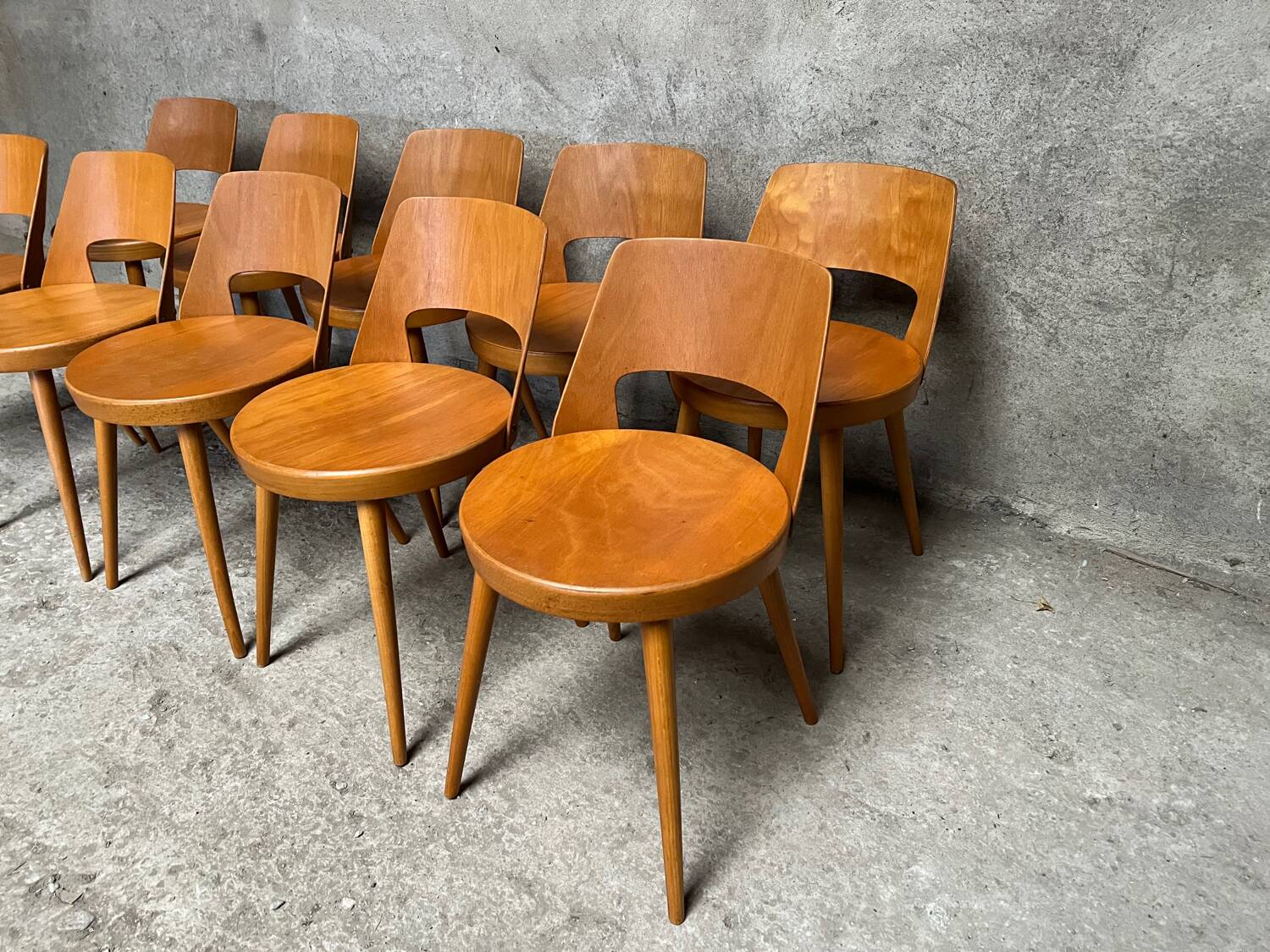 Series of 10 Baumann Mondor model chairs, bistro 1960