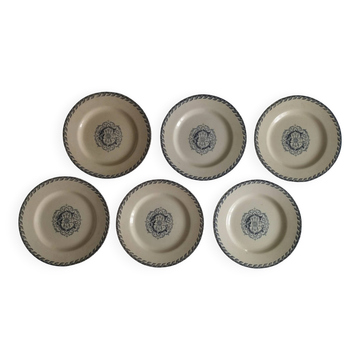 KG Lunéville - 6 flat plates made of ironstone monogrammed "C"