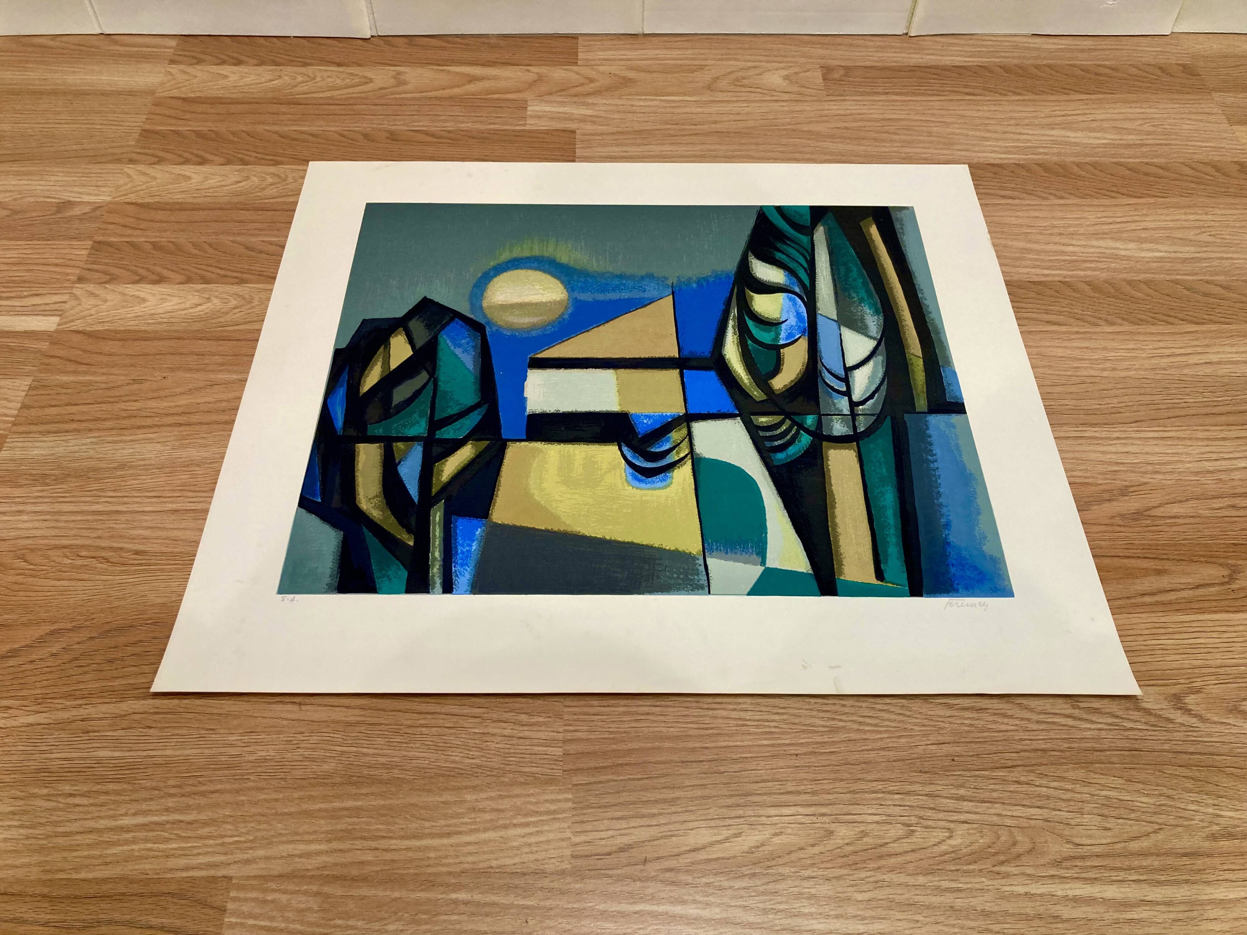 Lithograph signed "Albert Ferenz" Design 1950.