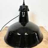 Industrial Black Enamel Factory Lamp with Cast Iron Top, 1950s