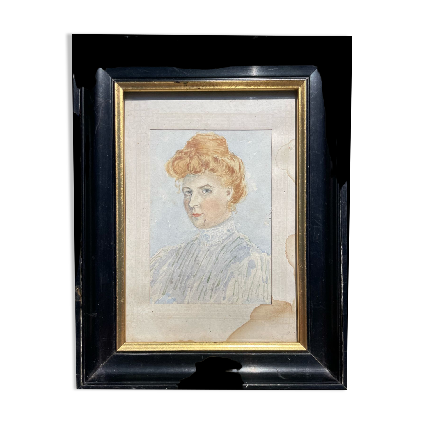 Watercolor painting portrait of an old impressionist woman