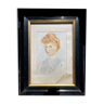 Tableau peinture aquarelle portrait de femme impressionniste ancien