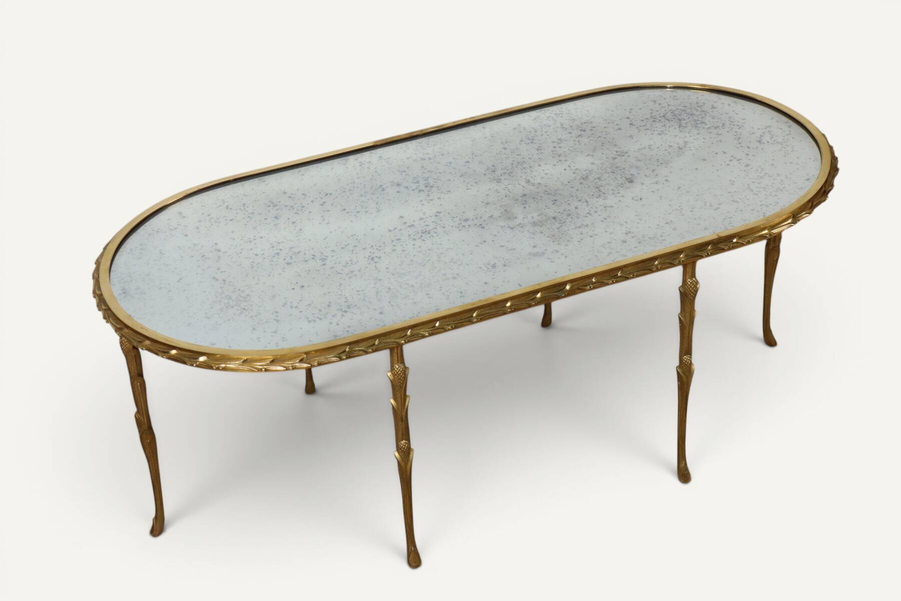 Maison Baguès coffee table in gilded bronze and aged mirror – 1950s