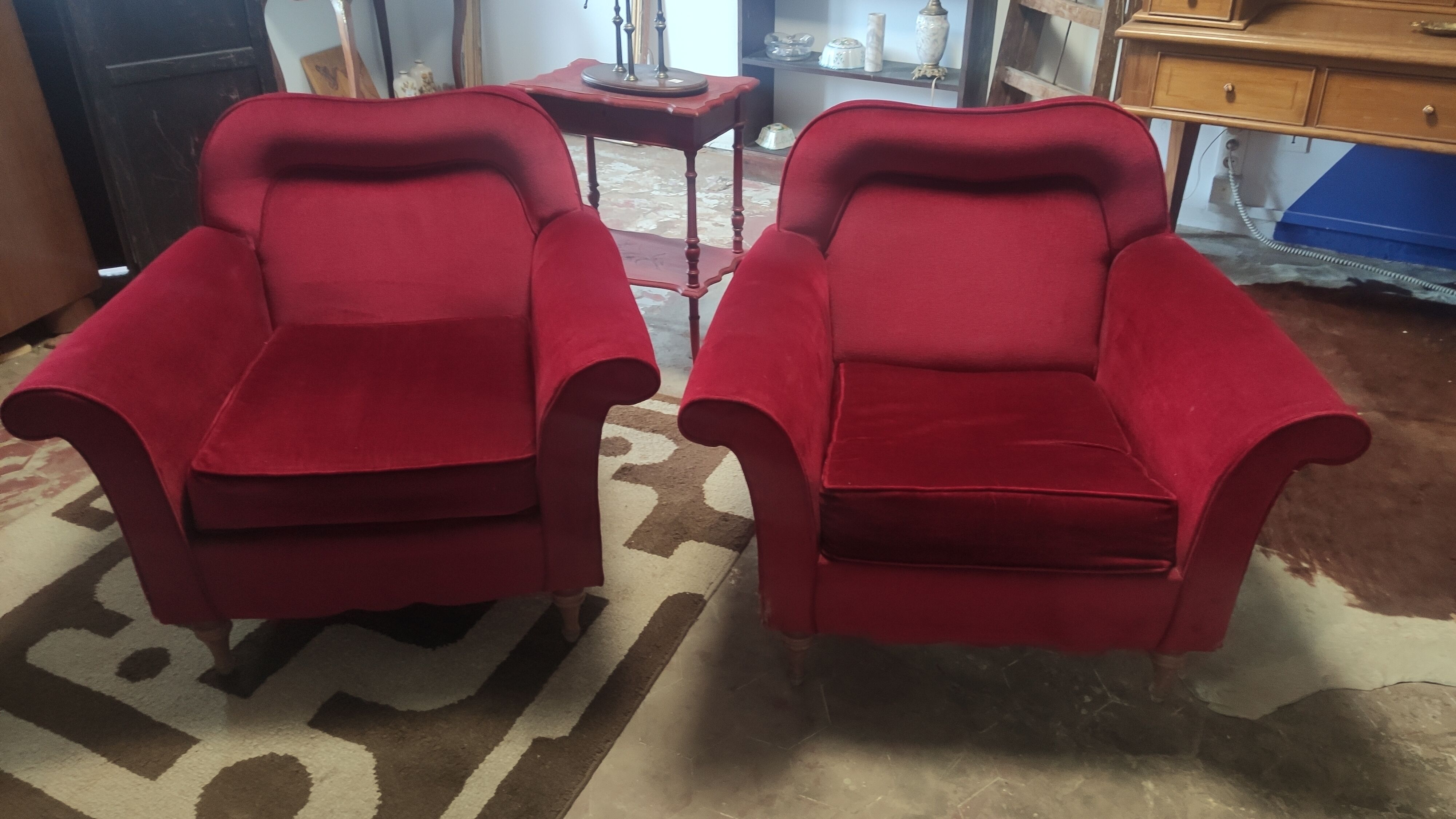 Pair of vintage red velvet armchairs