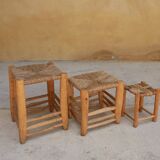 Tabouret berbère vintage bois et paille