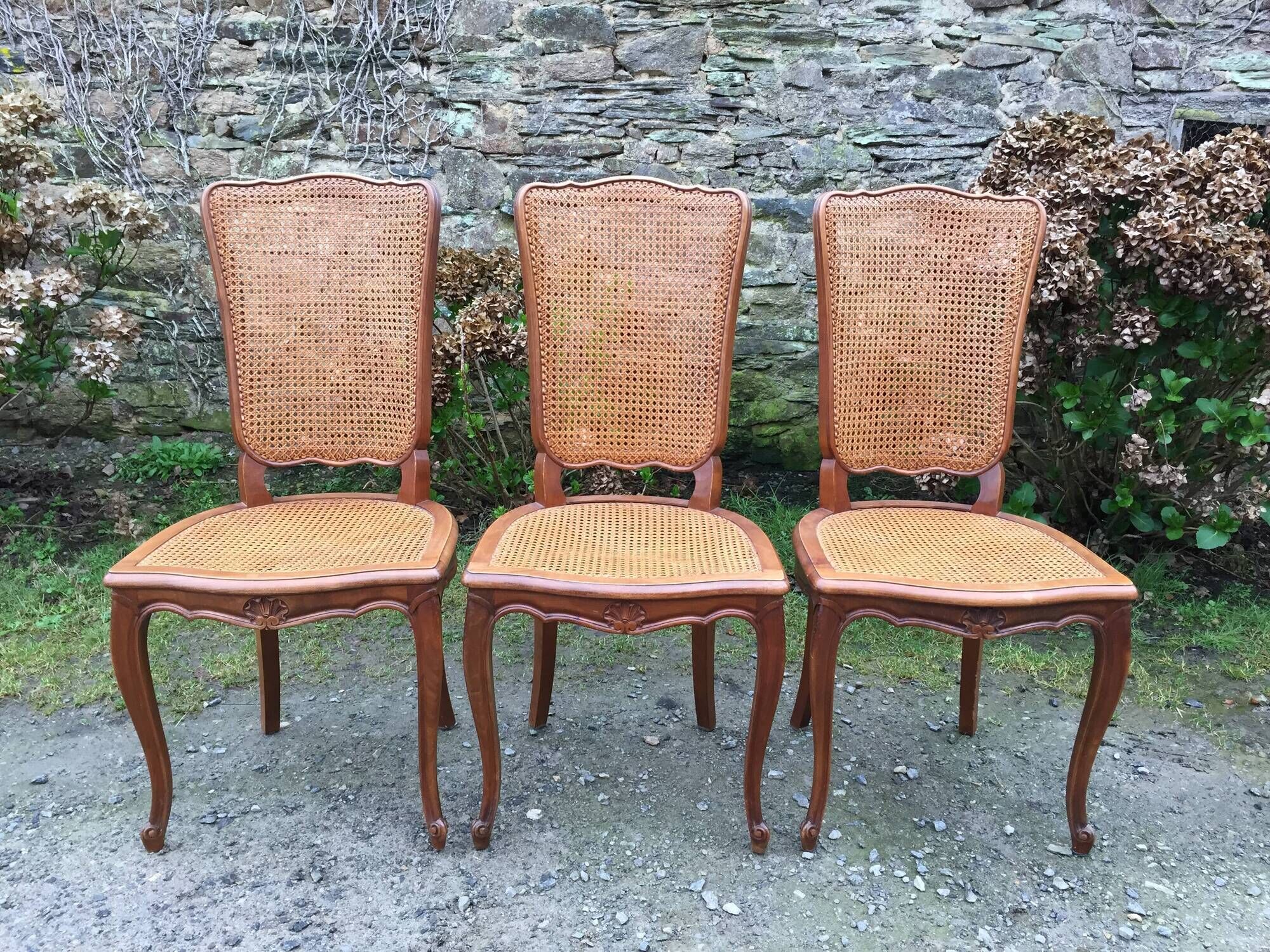 Vintage regency cherry chairs with canned backrests and seats