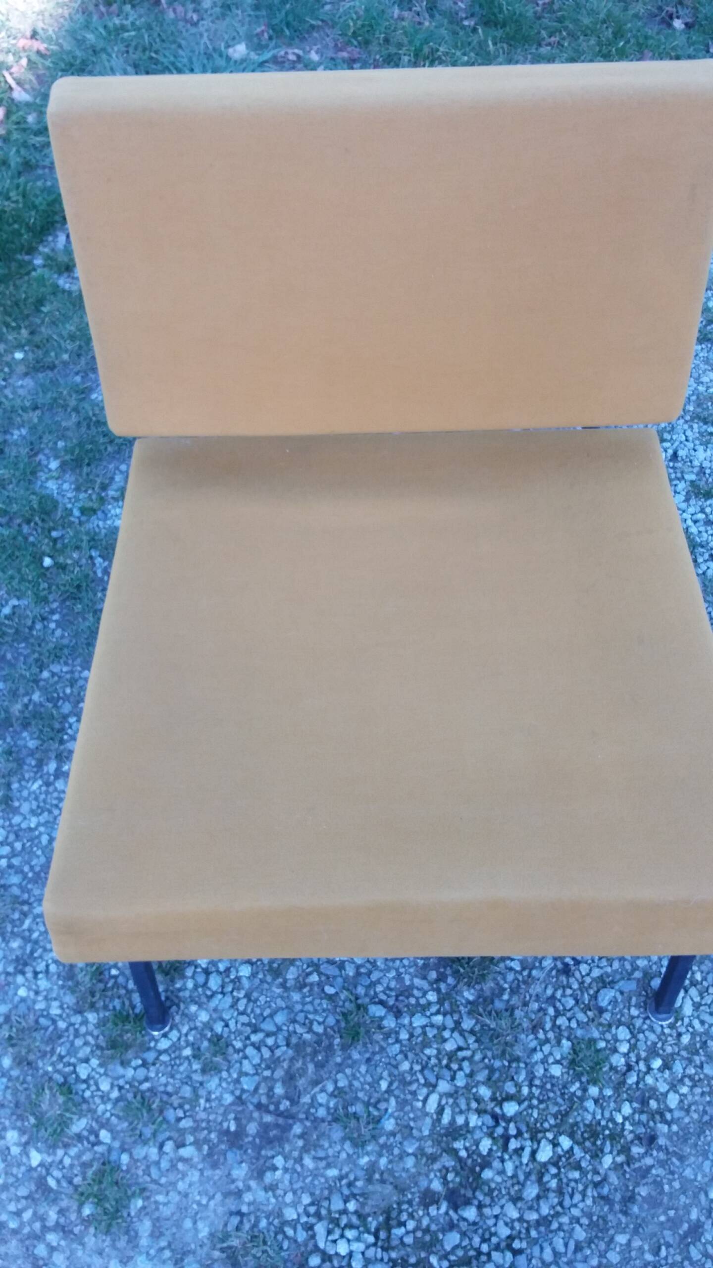 Vintage 50s armchair with black metal base and fabric seats