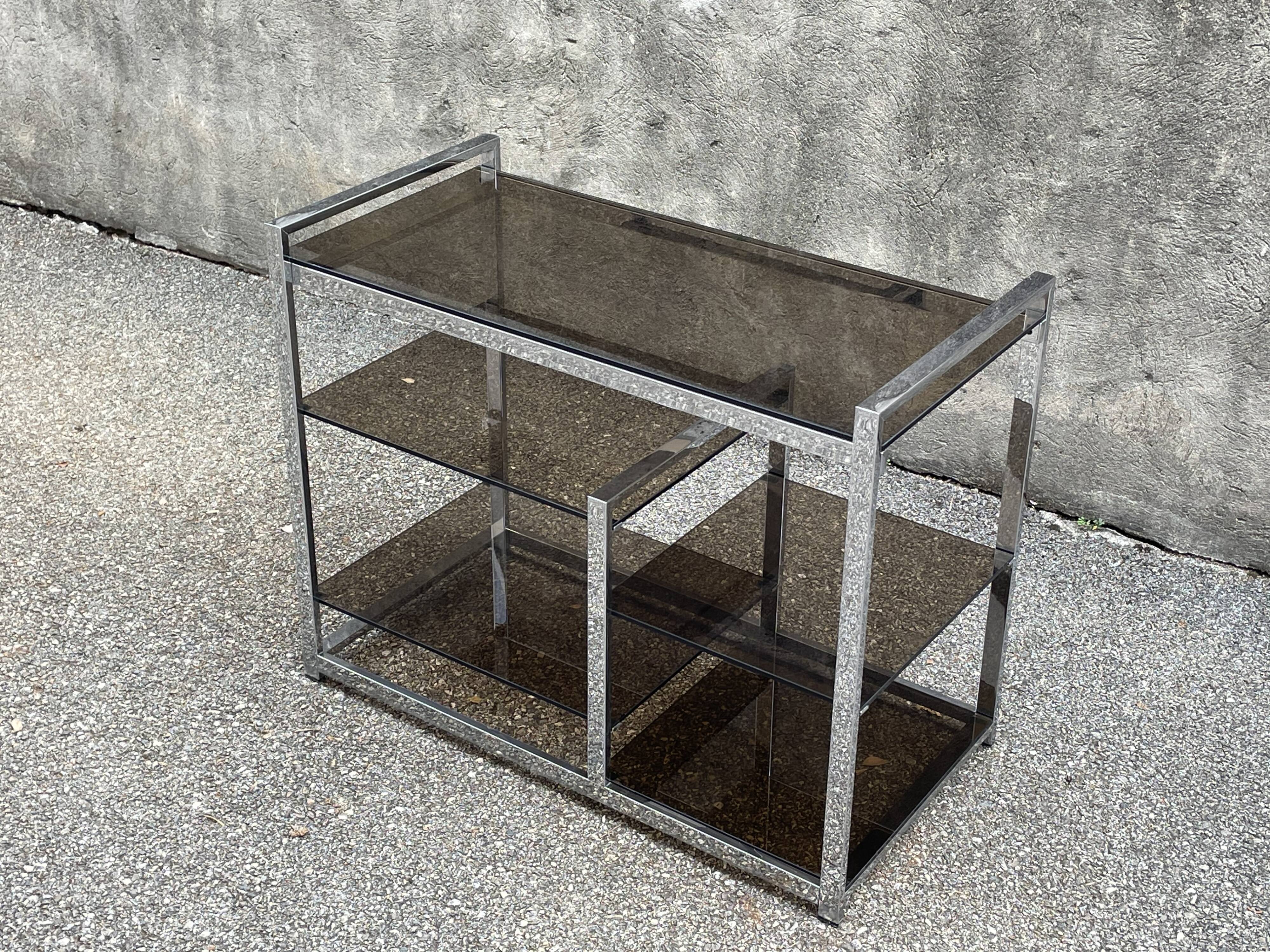 Console en métal chromé et verre fumé, 1970s