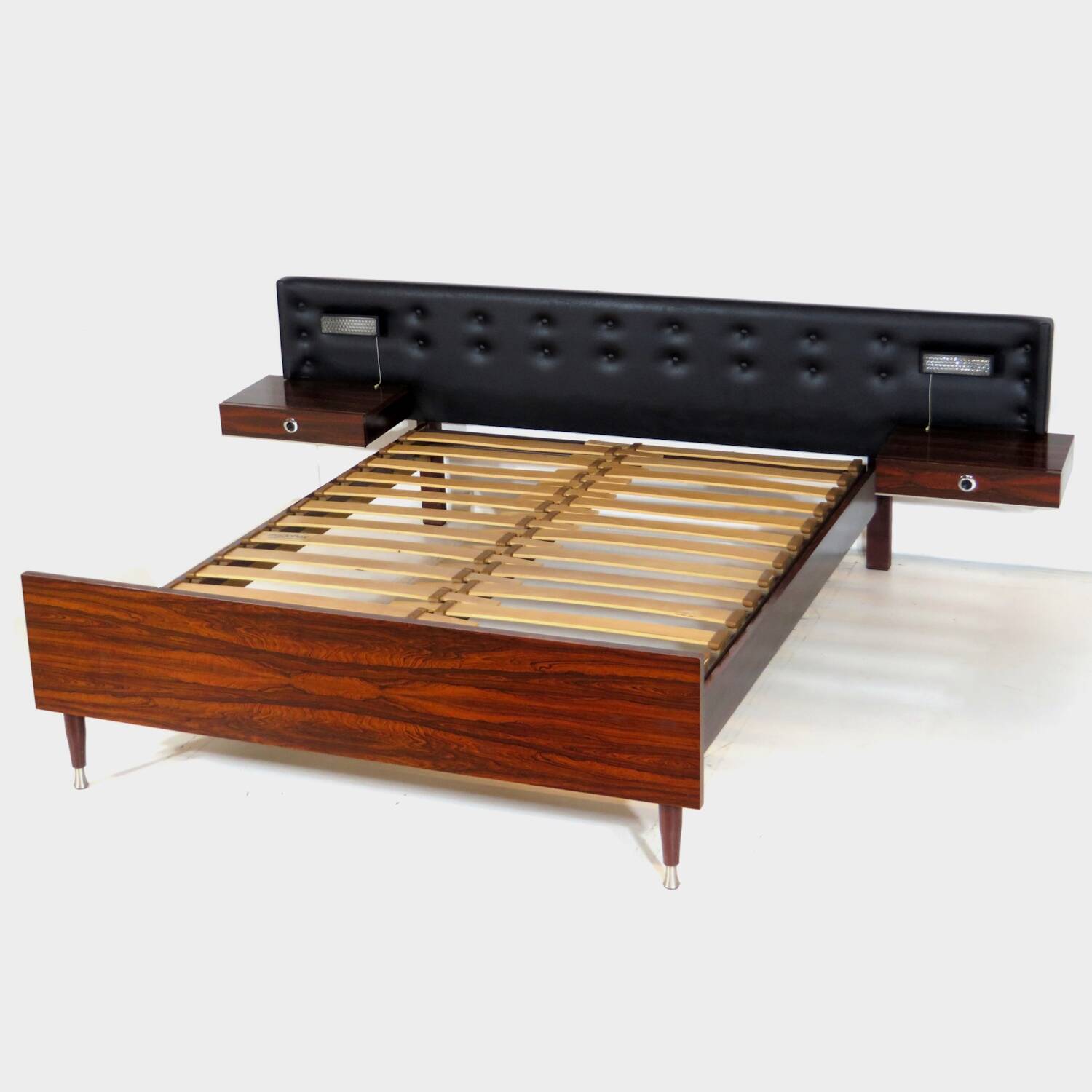 Vintage mid century modern double bed bedroom set with floating nightstands