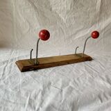 Vintage coat rack - double coat hook - red wooden balls