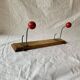 Vintage coat rack - double coat hook - red wooden balls