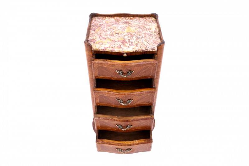 Antique small chest of drawers with marble top, France, circa 1930