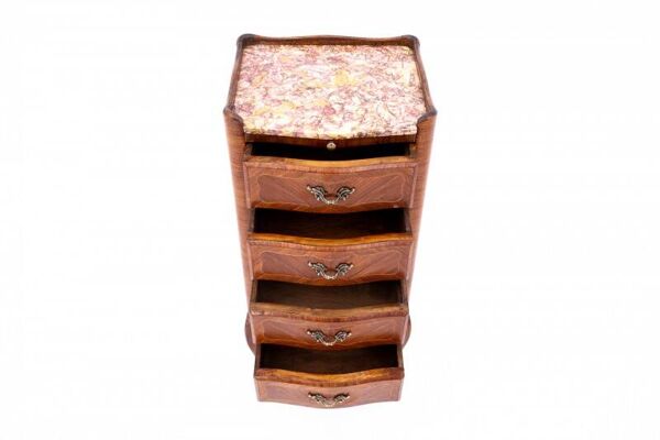 Petite commode ancienne à plateau en marbre, France, vers 1930