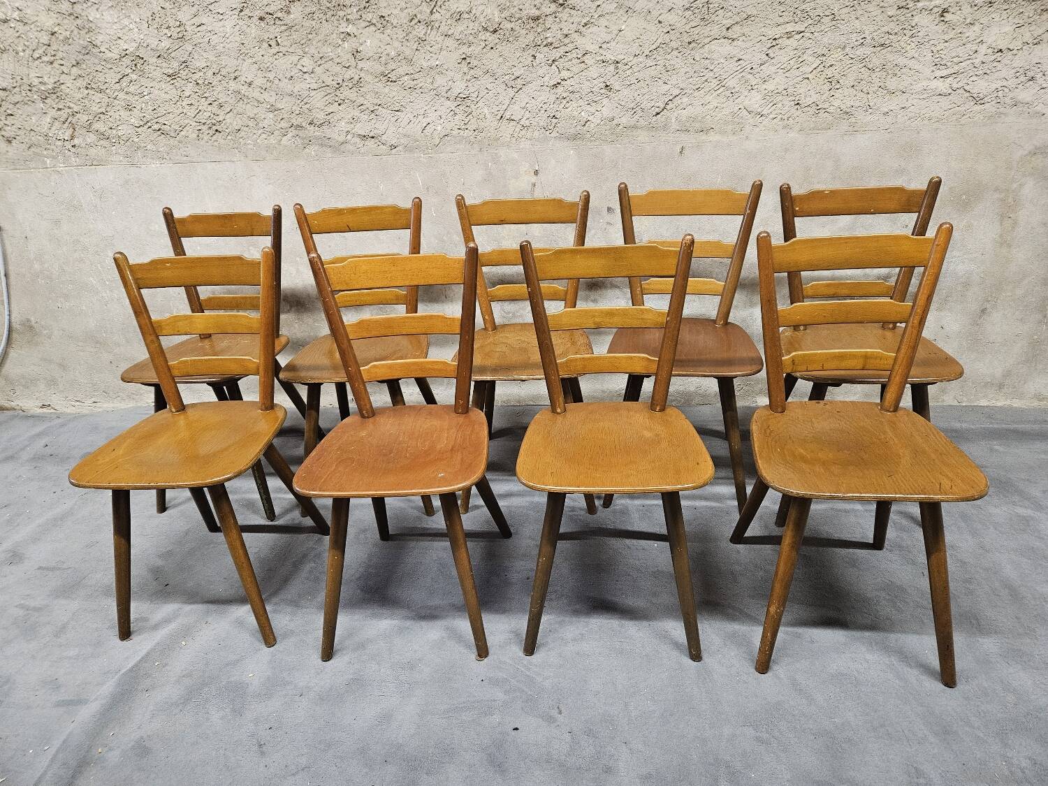 Lot of 9 1960s Campagarde bistro chairs