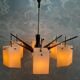 Six-armed chandelier with frosted glass lampshade, Stilux, Italy, 1960s.
