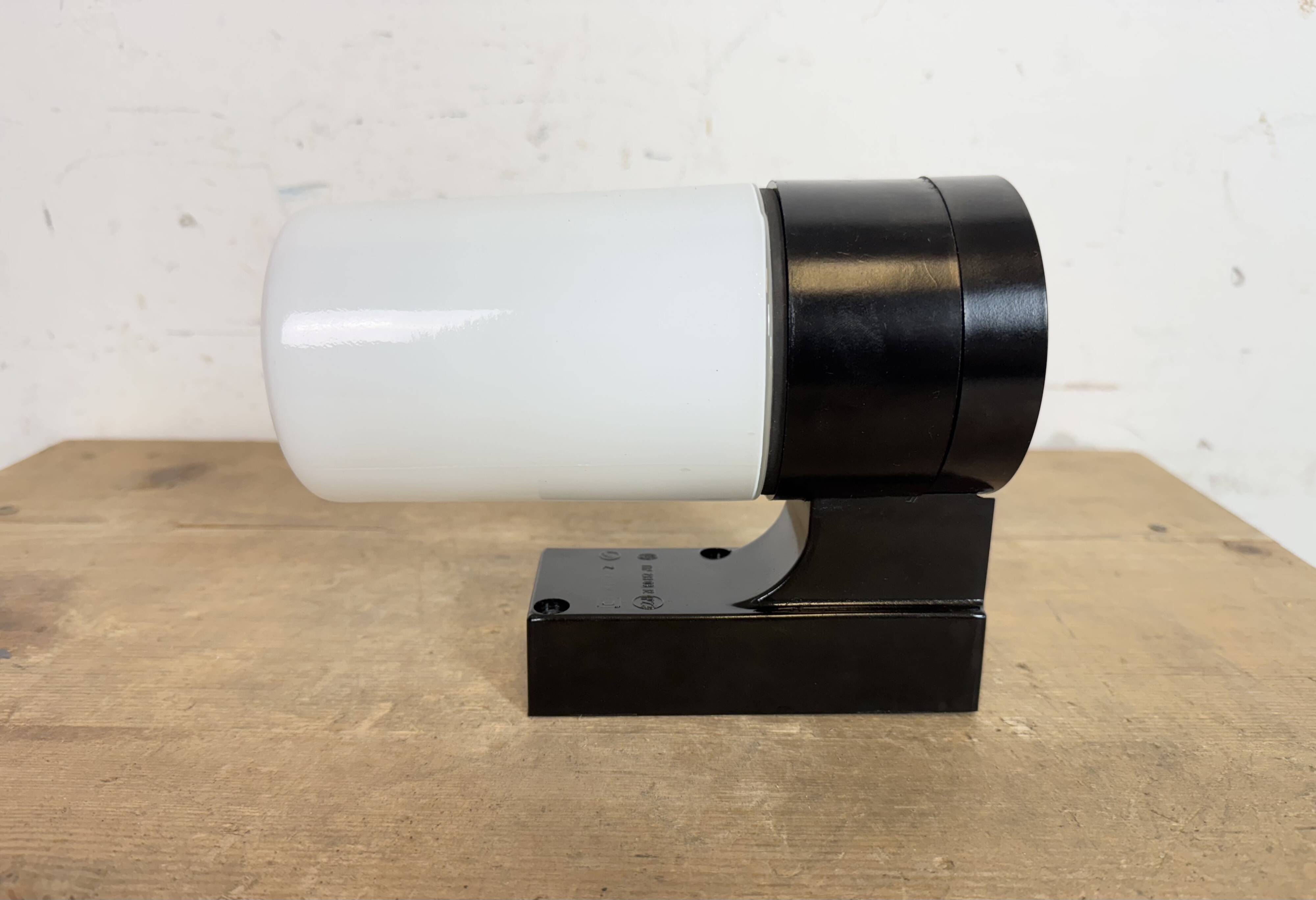 Industrial Brown Bakelite Wall Light with Milk Glass, 1960s