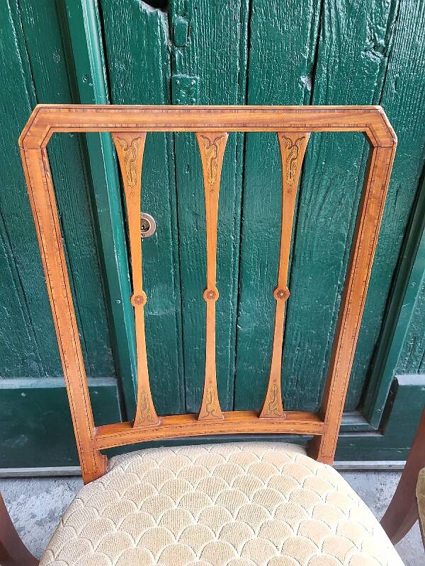 Series of 4 directory chairs in marquetry and cherry wood