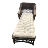 Chaise longue en bambou et rotin avec son matelas