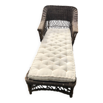 Chaise longue en bambou et rotin avec son matelas