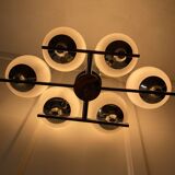 Space Age chandelier, Italian design, chrome and glass