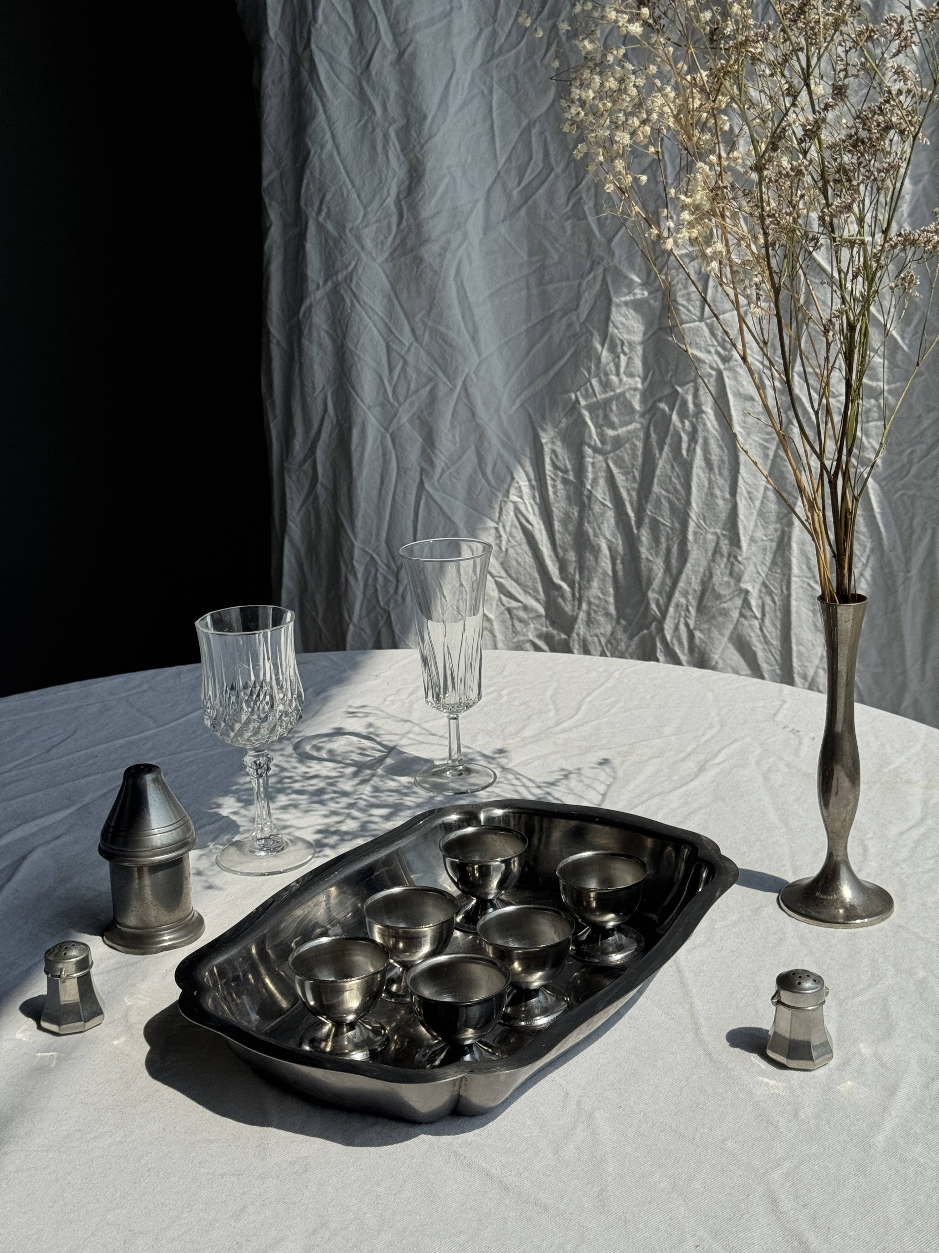 Silver metal serving dish oval rectangular high edges 30.5 x 21
