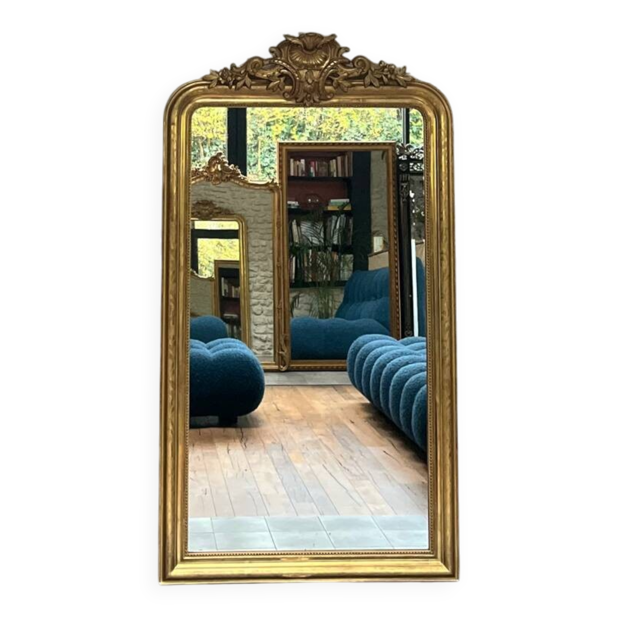 Antique mirror 173/94.5cm Louis-Philippe with a pediment and beaded overmantel.
